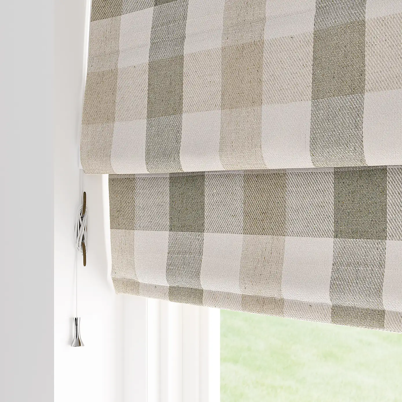 LARGE CHECK ROMAN SHADE IN SAGE
