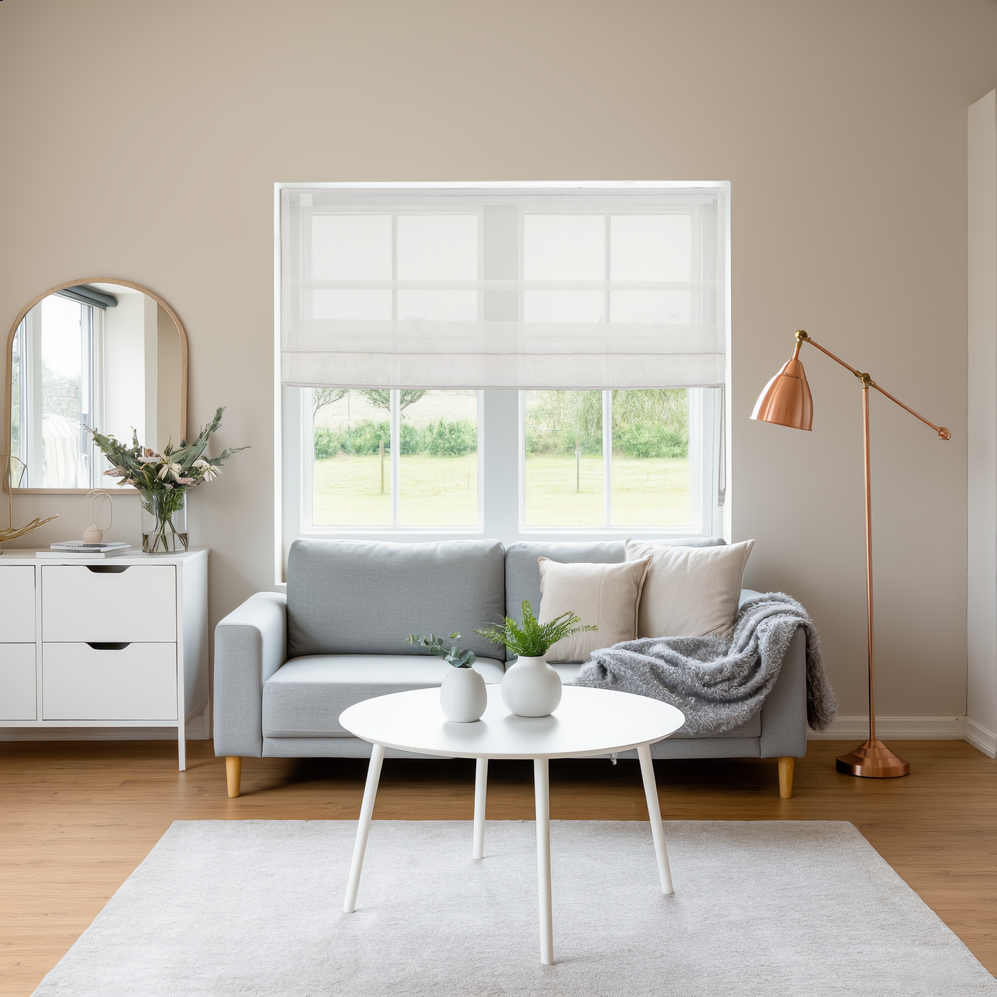 Linen Aspect Translucent Voile Roman Shade