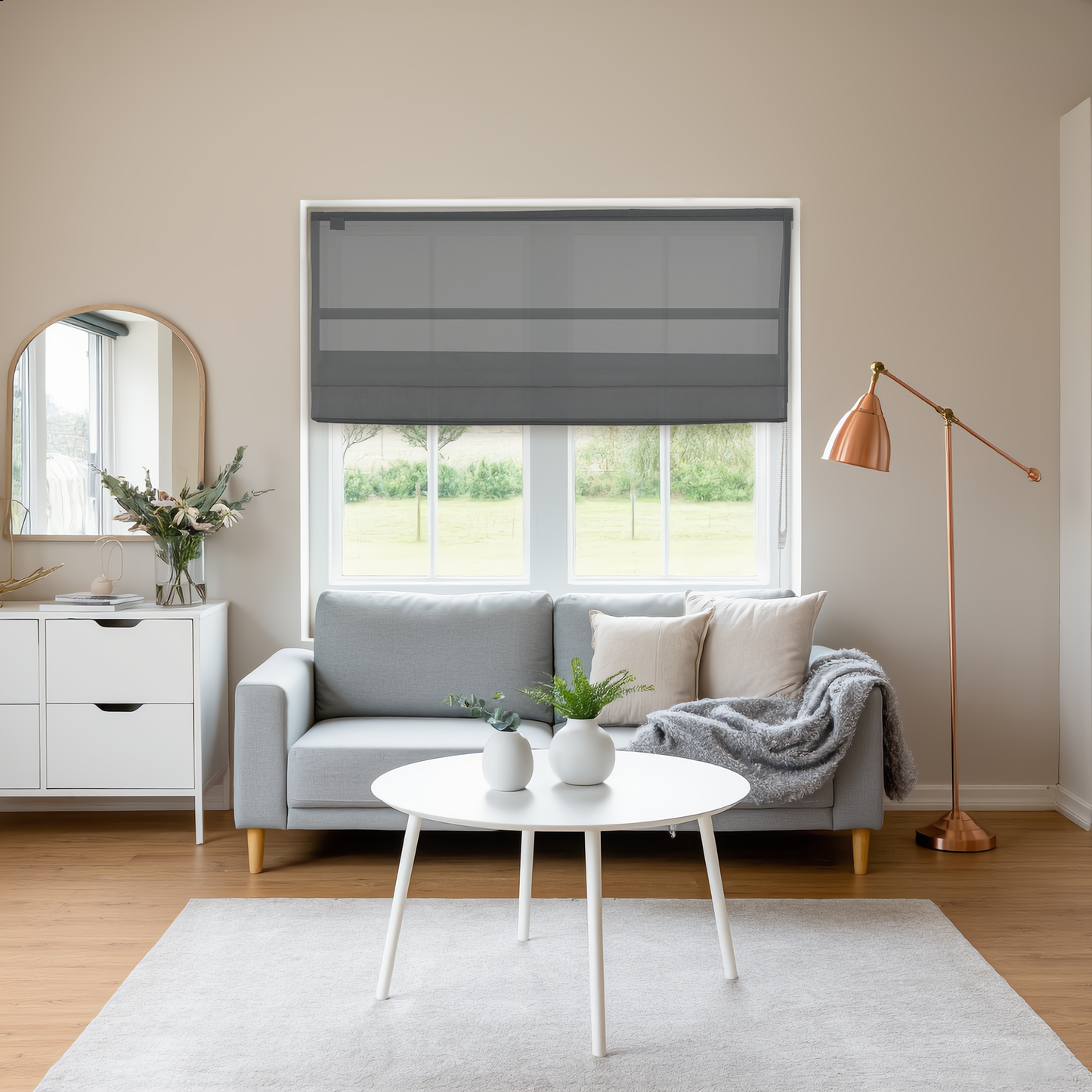 Linen Aspect Translucent Voile Roman Shade