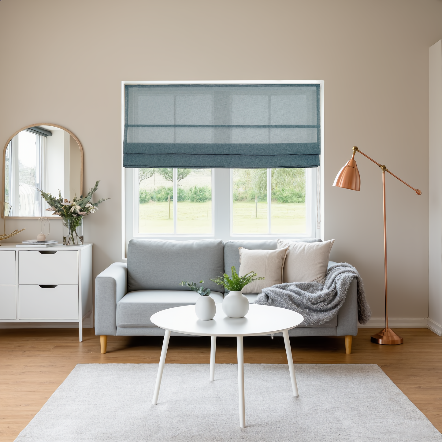 Linen Aspect Translucent Voile Roman Shade