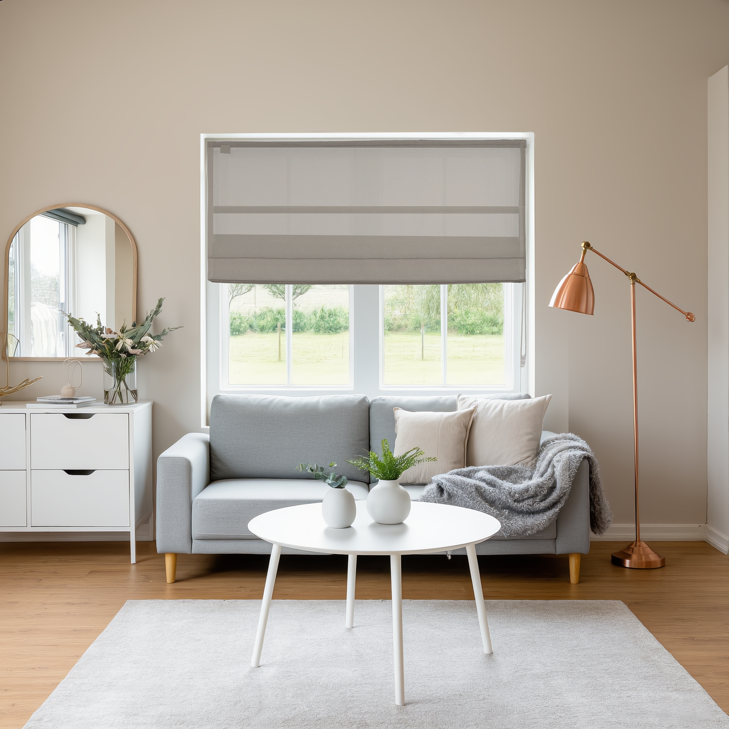 Linen Aspect Translucent Voile Roman Shade