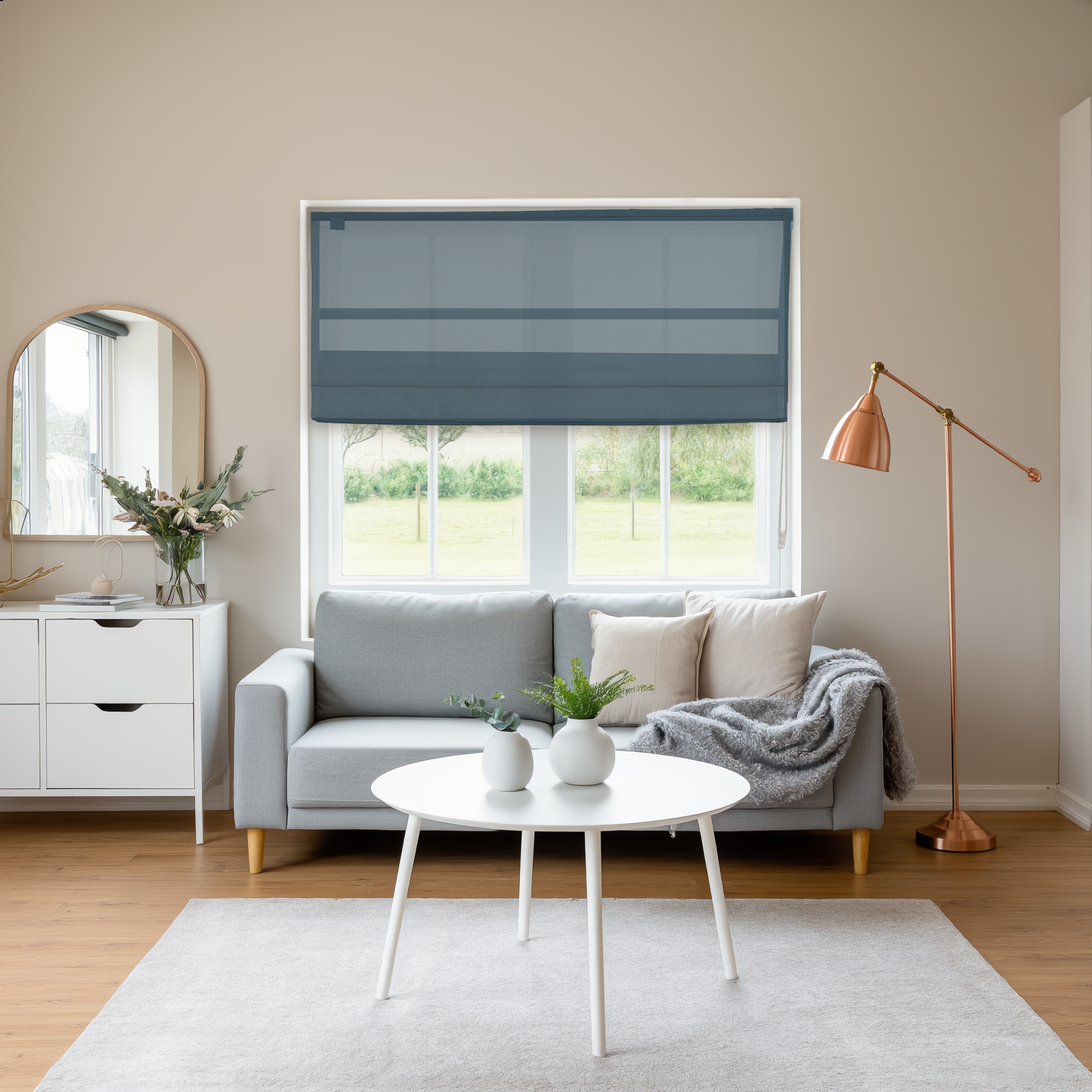 Linen Aspect Translucent Voile Roman Shade