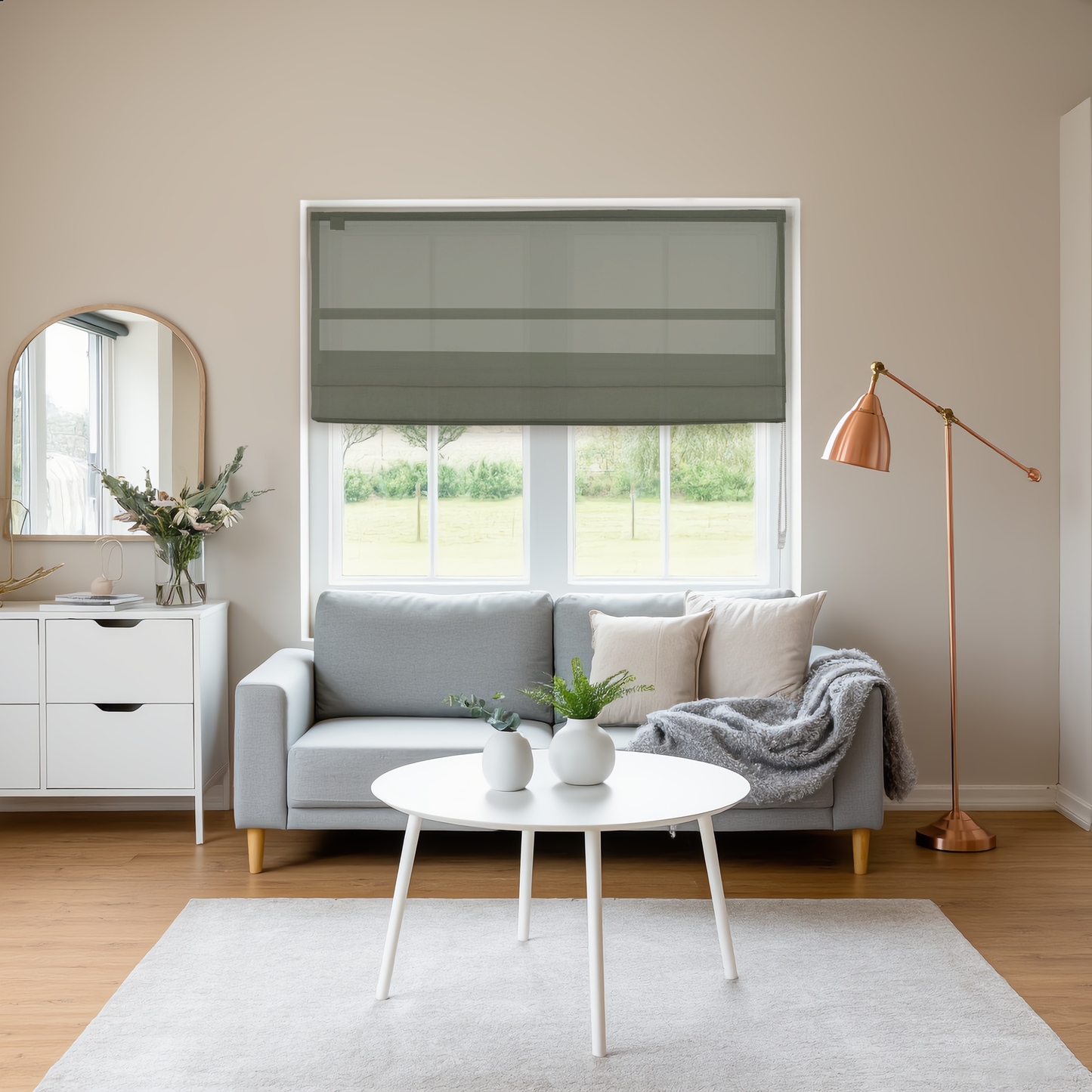 Linen Aspect Translucent Voile Roman Shade