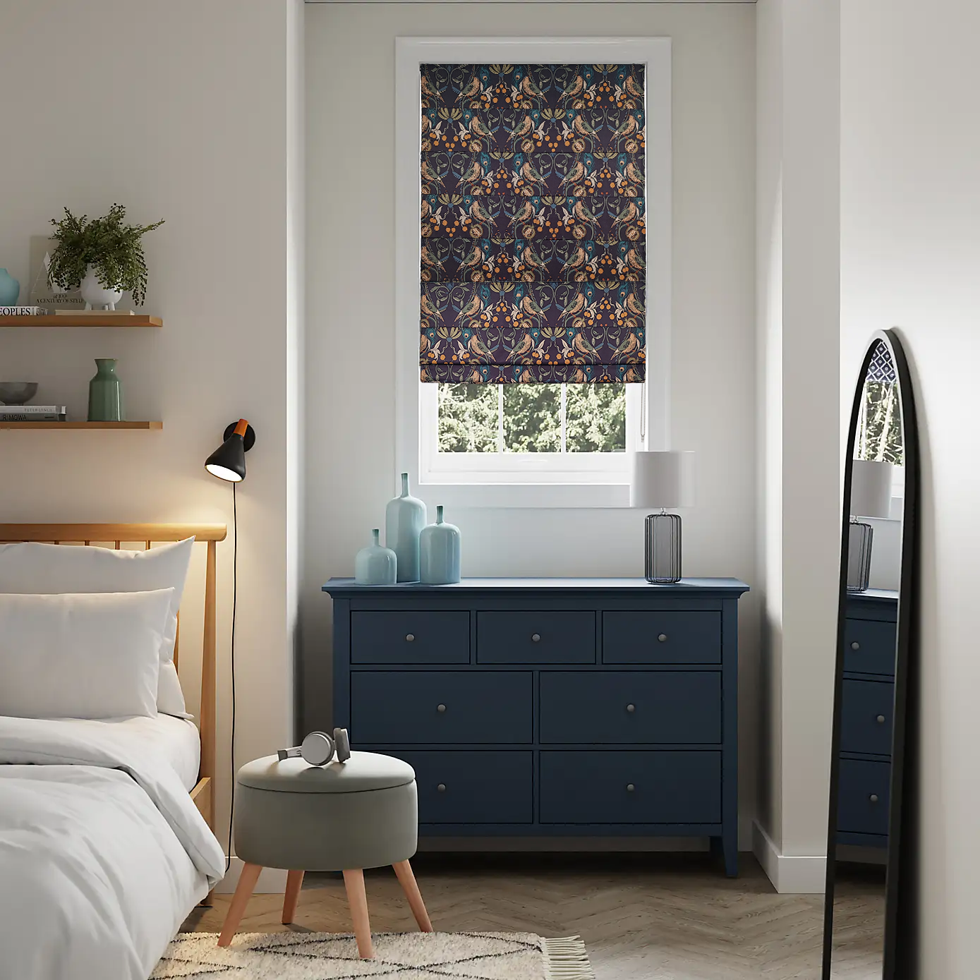 Peacock Print Semi Roman Shade